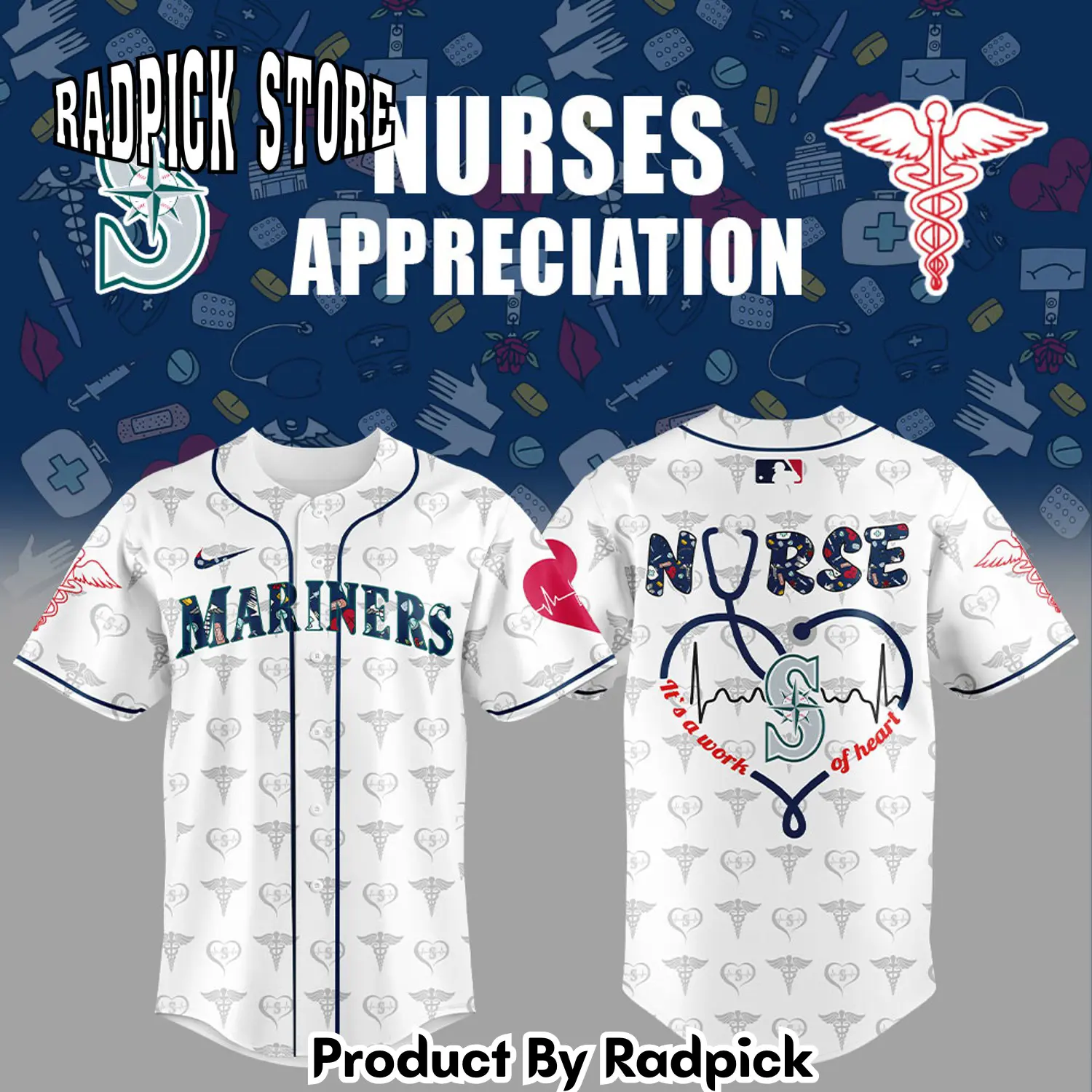 Radpick seattle mariners nurses appreciation v3 baseball jersey rp127101